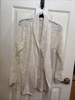 Jones New York Cream Lace Open-Front Blazer